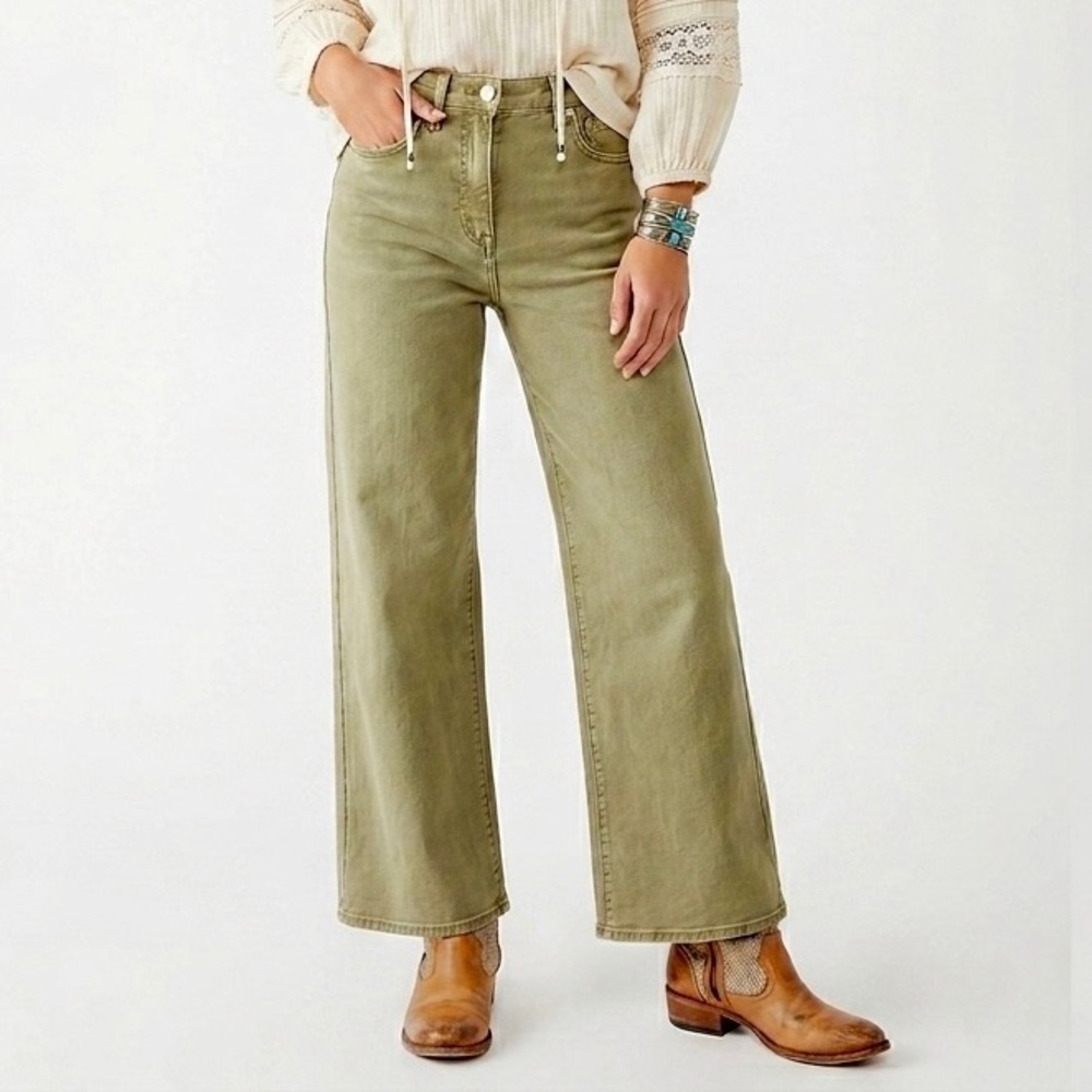 SILVER JEANS Highly Desirable Trouser High Rise Wide Leg Olive Denim Jean